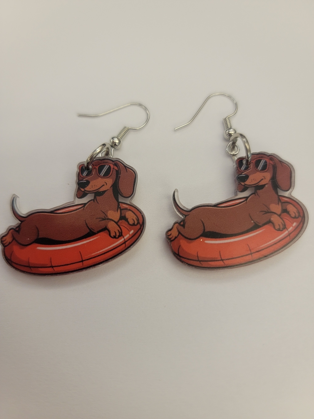 Brown Dachshund on Orange Float Pet-Themed Earrings - Unbranded